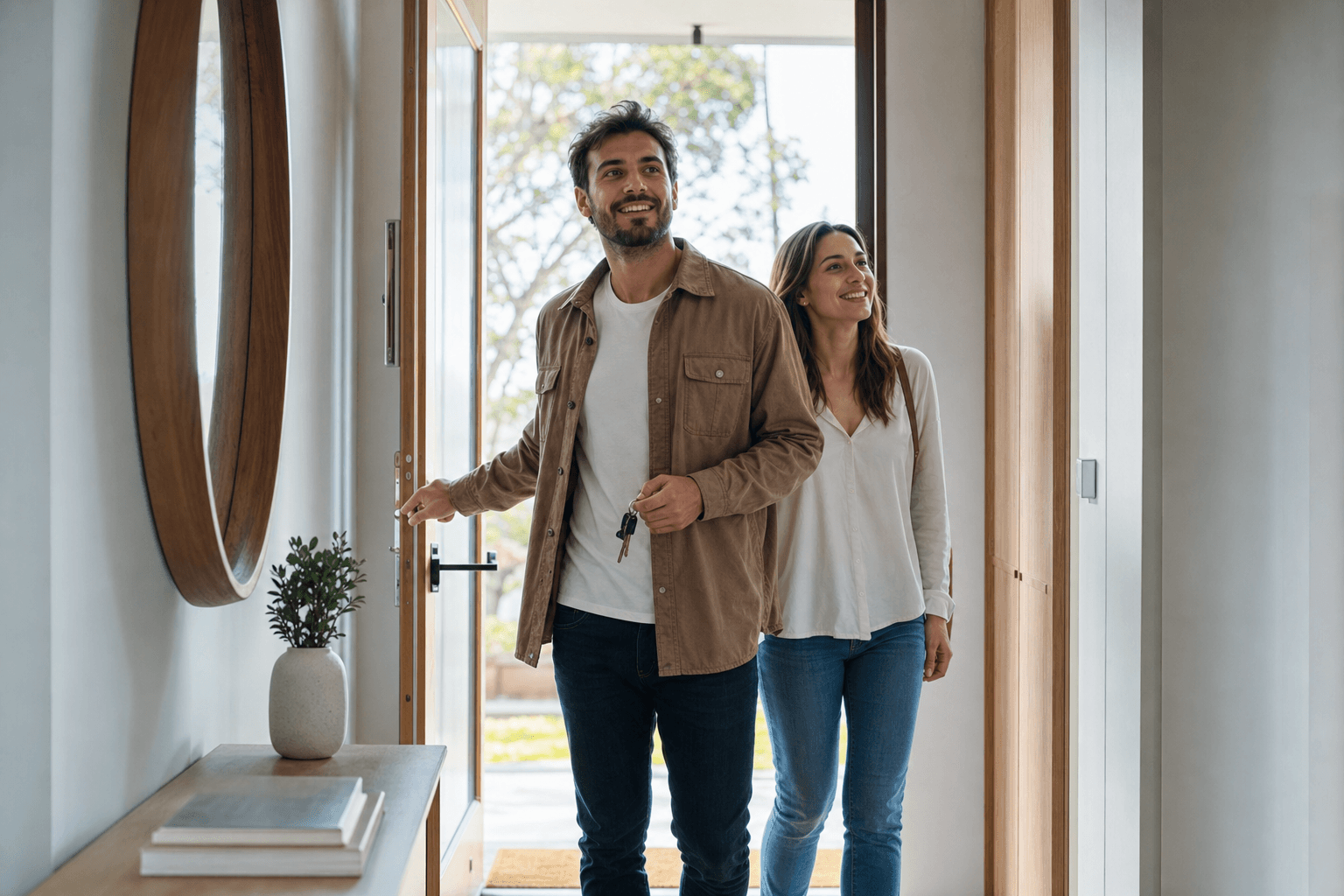 Pareja joven entrando en su nueva vivienda